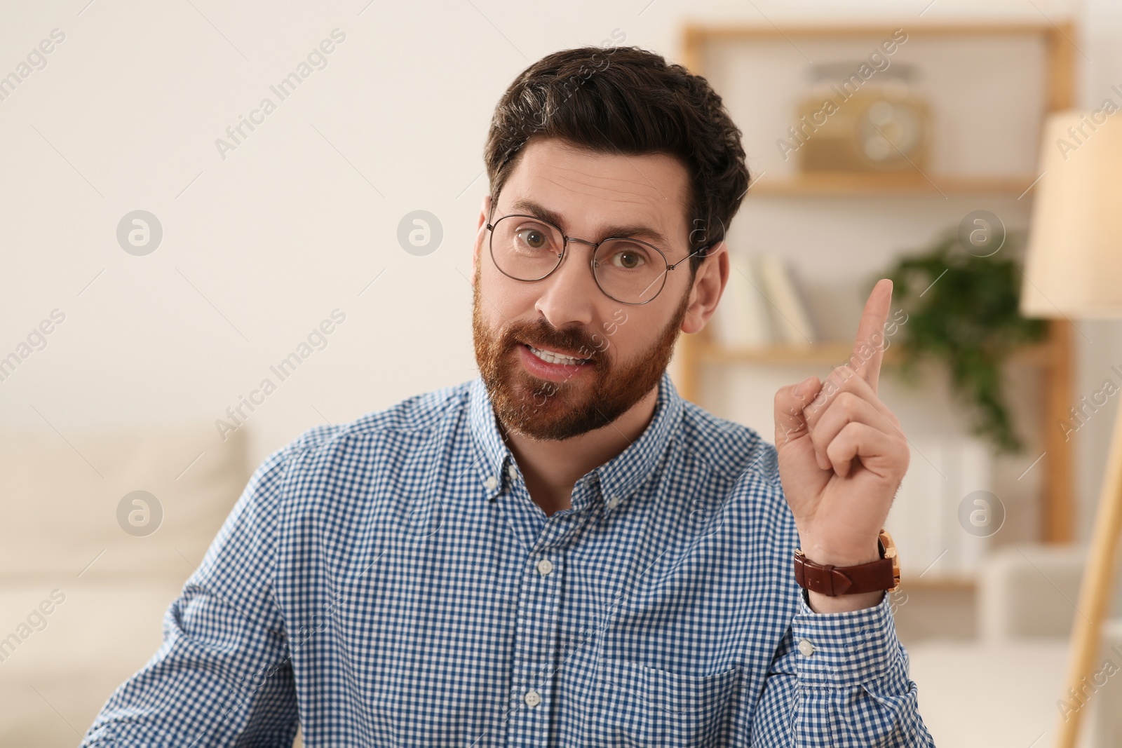 Photo of Man having video call at home, view from web camera