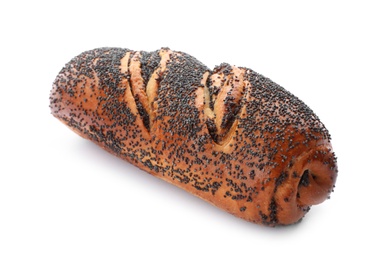 Photo of Freshly baked poppy seed roll isolated on white