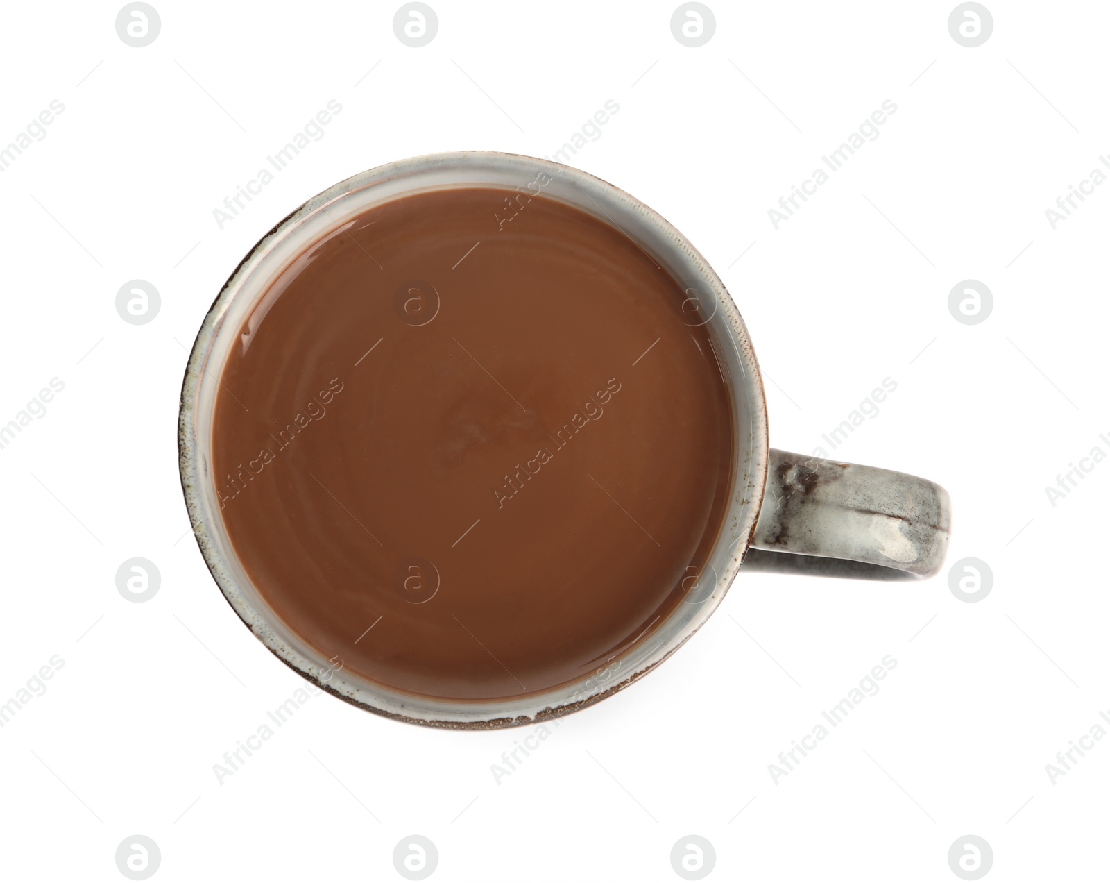 Photo of Cup of delicious hot chocolate isolated on white, top view