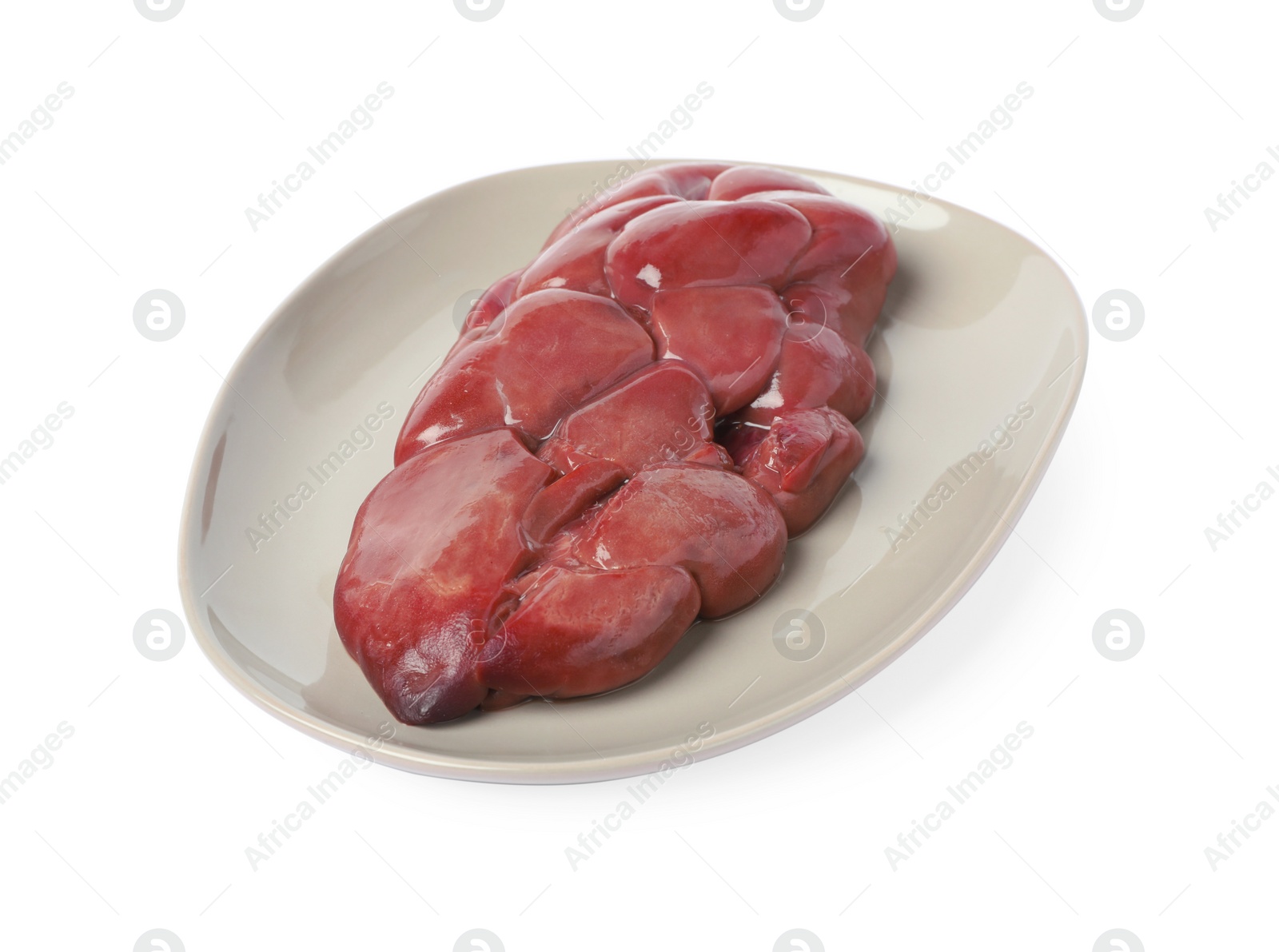 Photo of Fresh raw kidney meat isolated on white