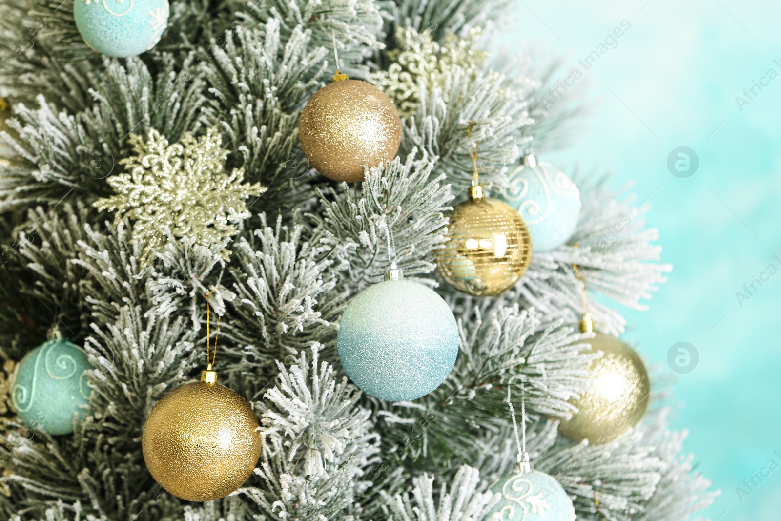 Photo of Beautiful Christmas tree with beautiful festive decor, closeup