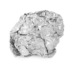 Photo of Ball of crumpled aluminum foil isolated on white