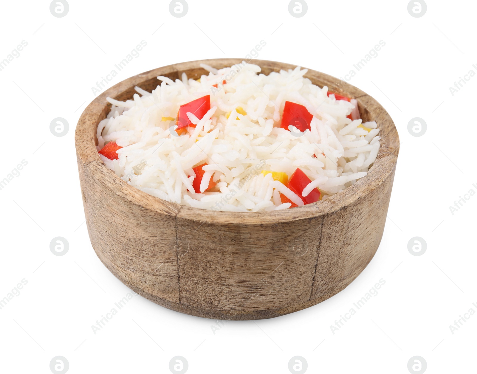 Photo of Delicious rice with vegetables isolated on white