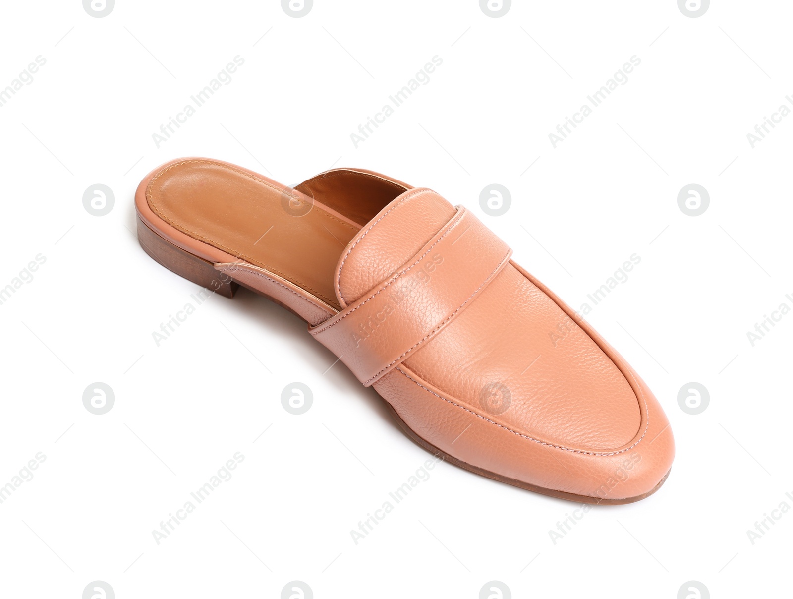 Photo of Stylish female shoe on white background. Trendy footwear