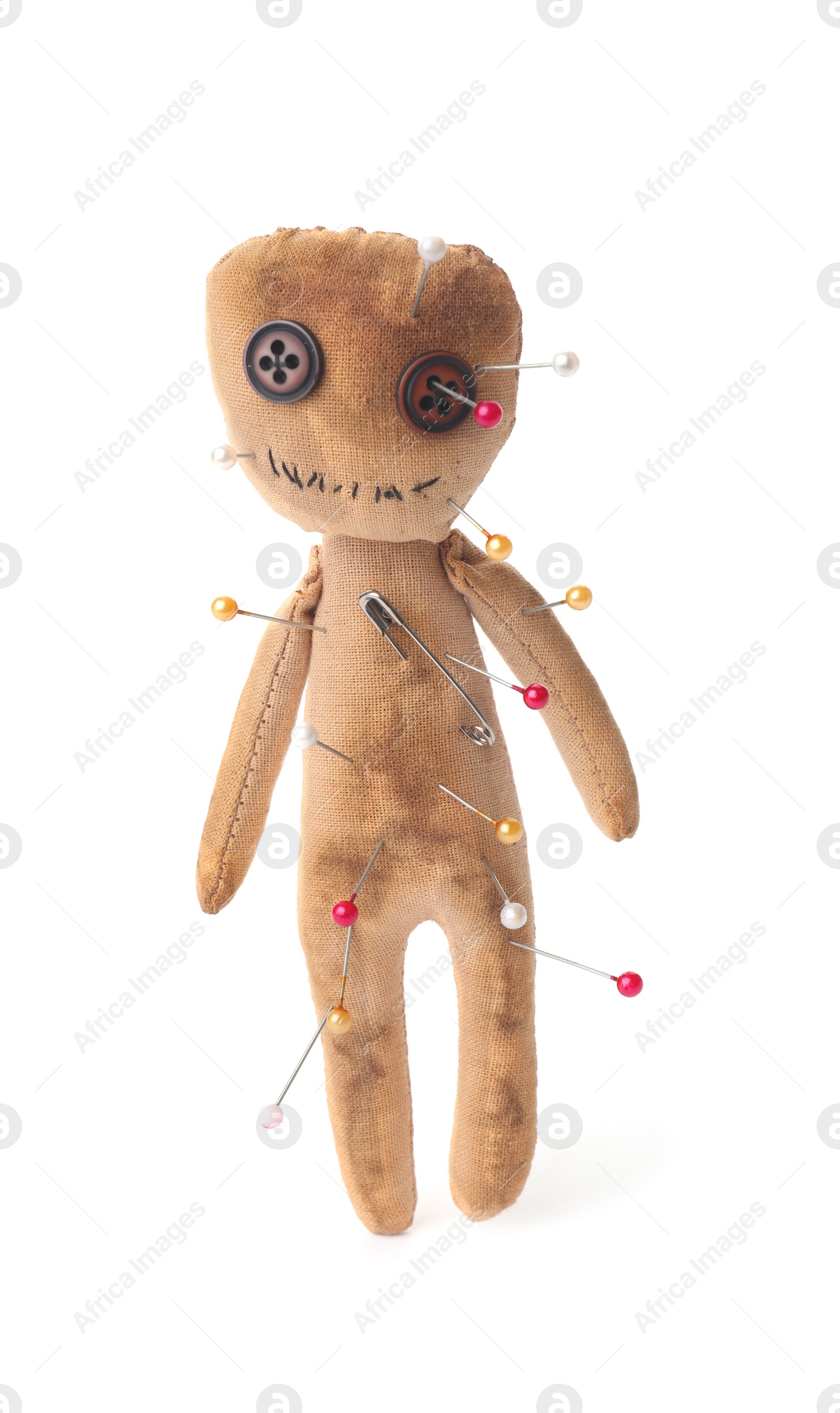 Photo of Voodoo doll with pins isolated on white