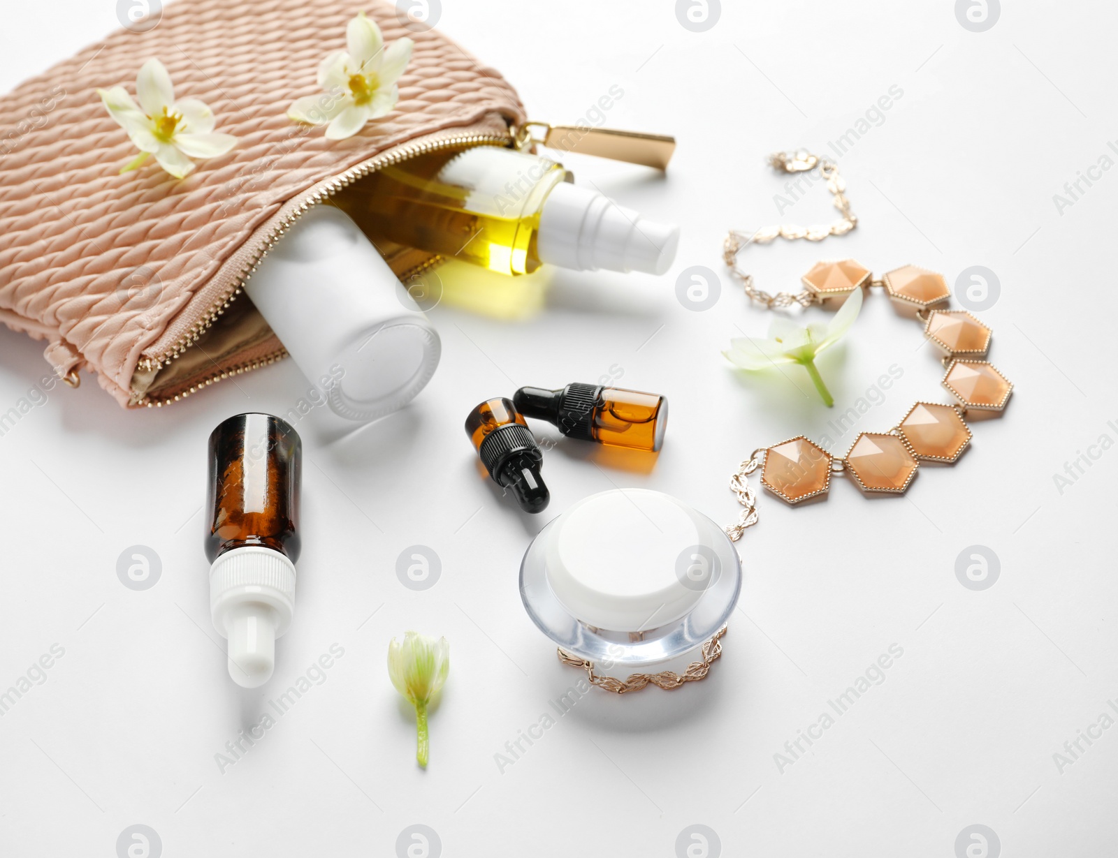 Photo of Cosmetic products on white background