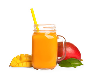 Photo of Fresh delicious mango drink isolated on white