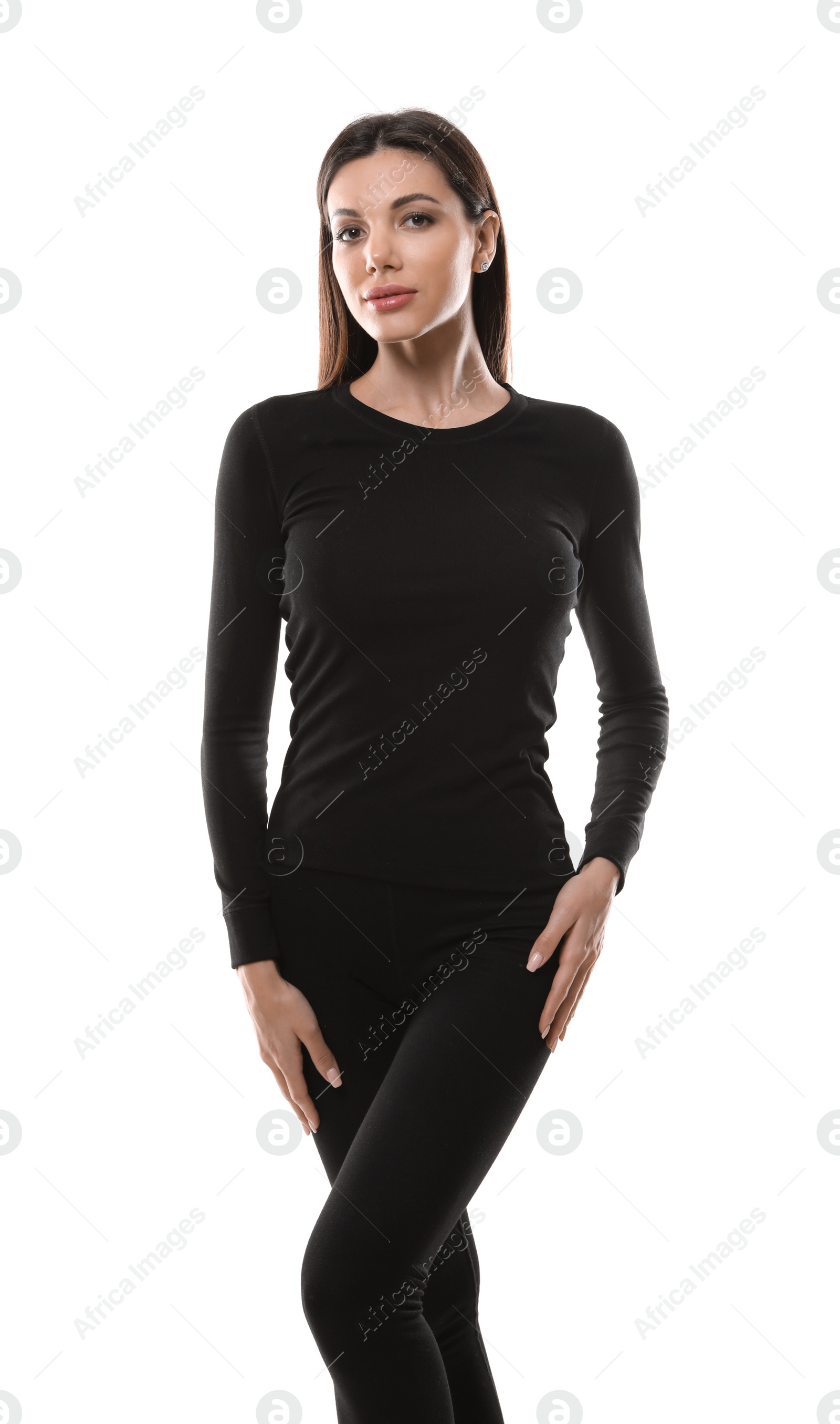 Photo of Woman wearing thermal underwear isolated on white