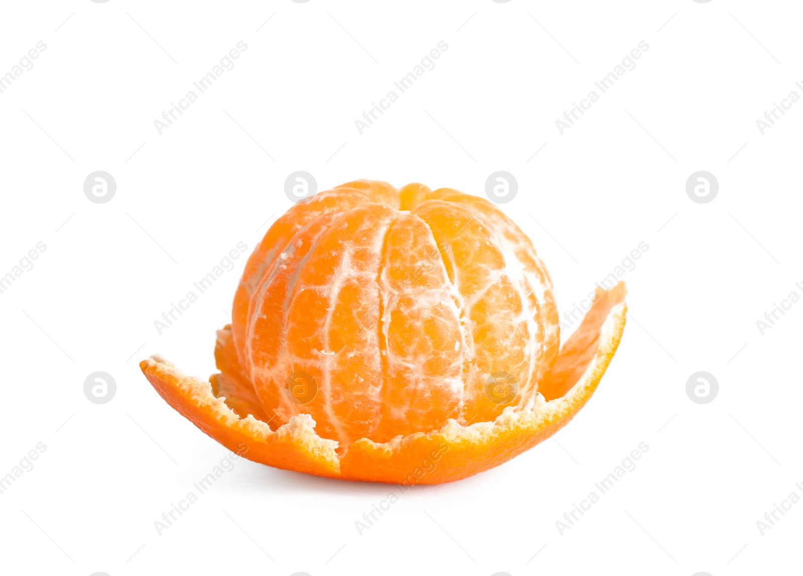 Photo of Peeled fresh juicy tangerine with zest isolated on white