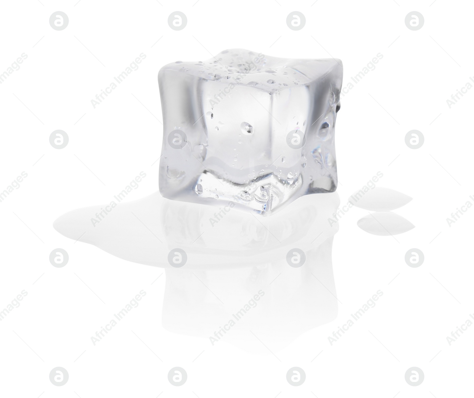 Photo of One melting crystal clear ice cube isolated on white