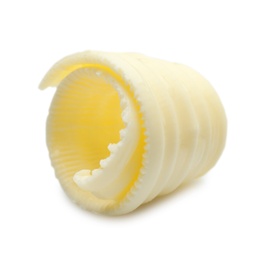 Photo of Fresh butter curl on white background