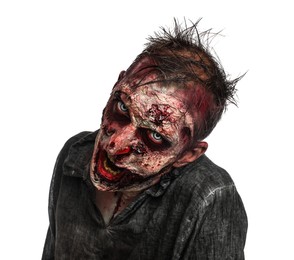 Scary zombie on white background. Halloween monster
