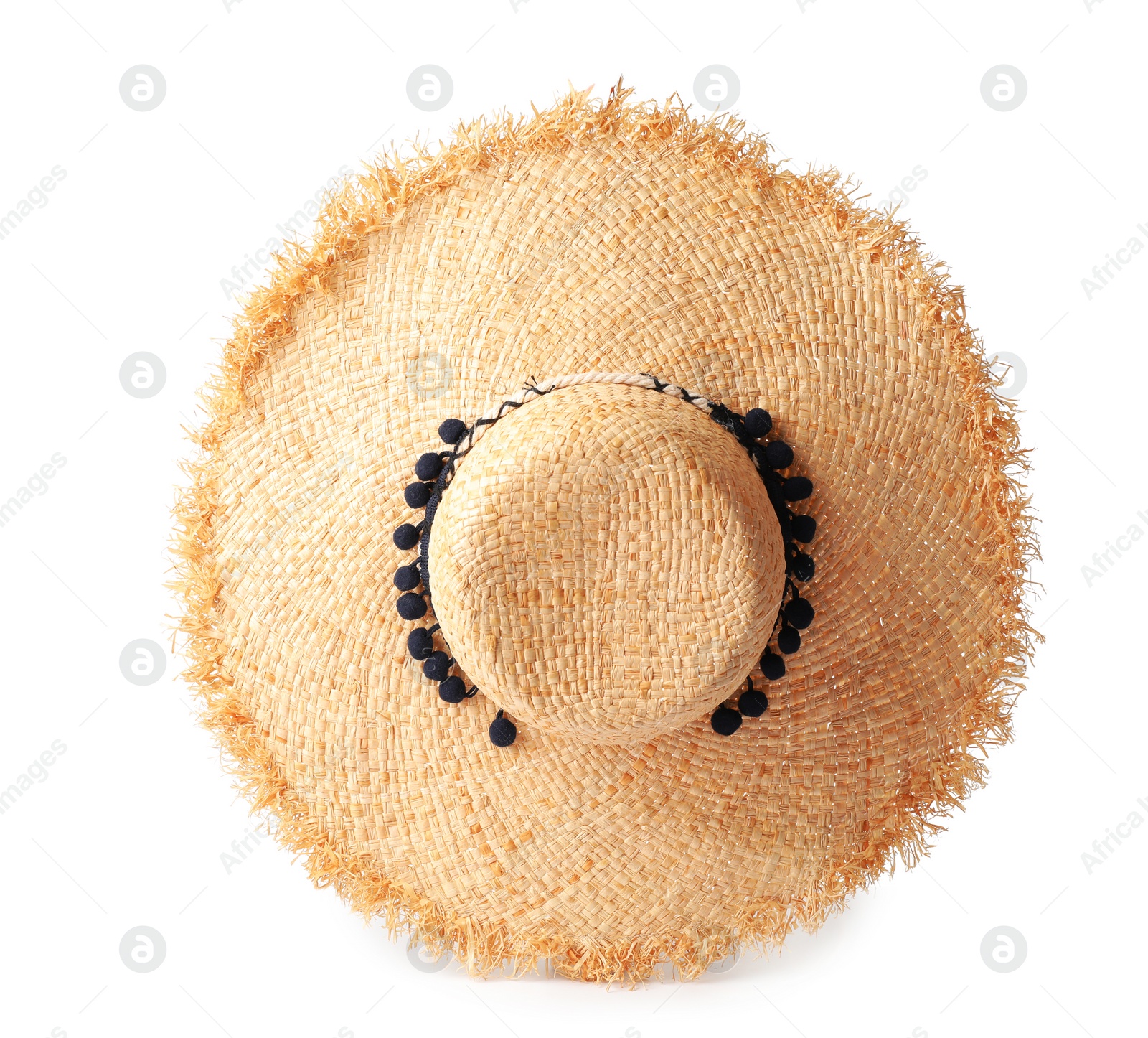 Photo of Stylish summer hat on white background. Beach accessory