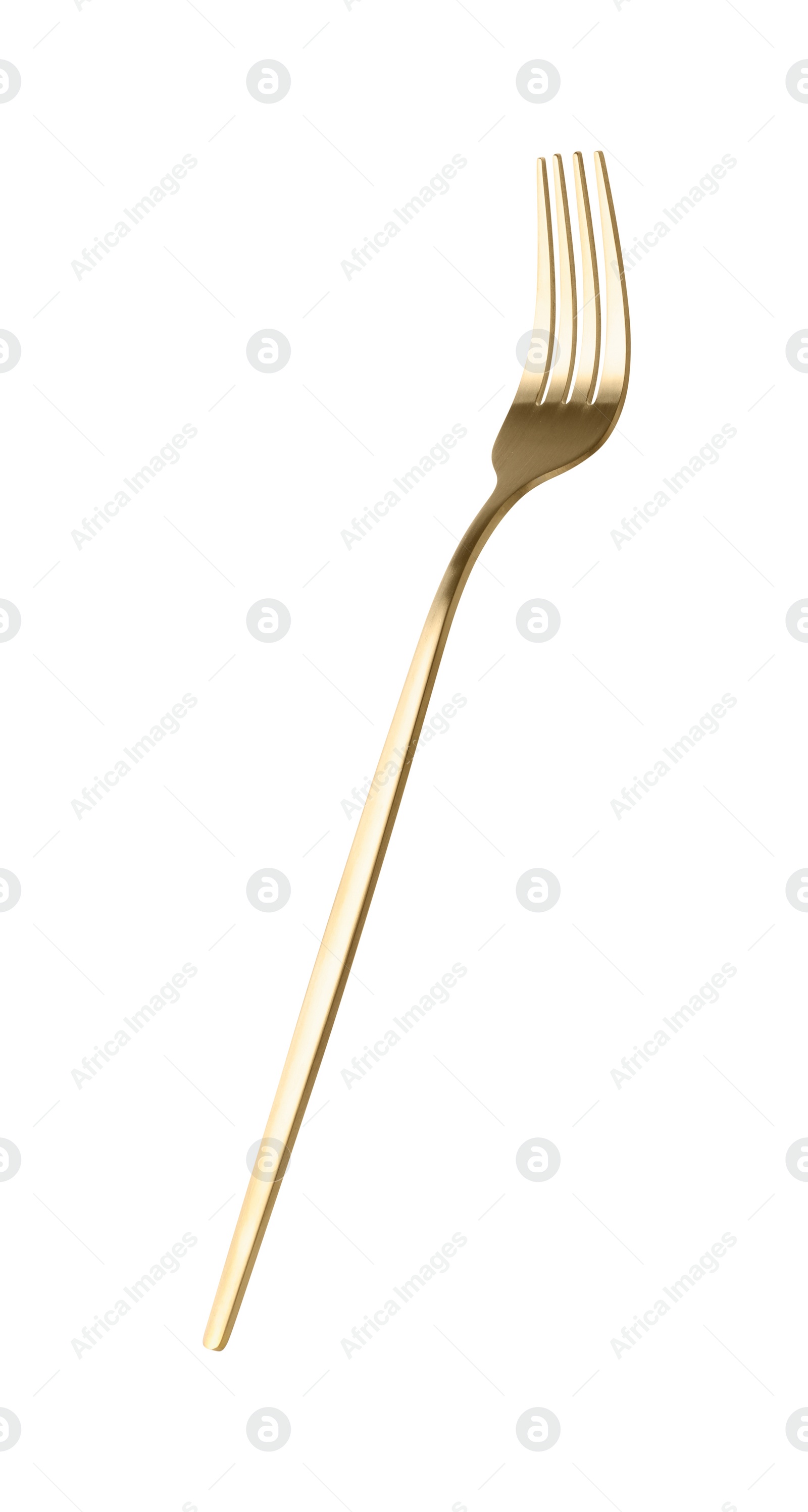 Photo of One shiny golden fork isolated on white