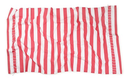 Crumpled striped beach towel isolated on white, top view