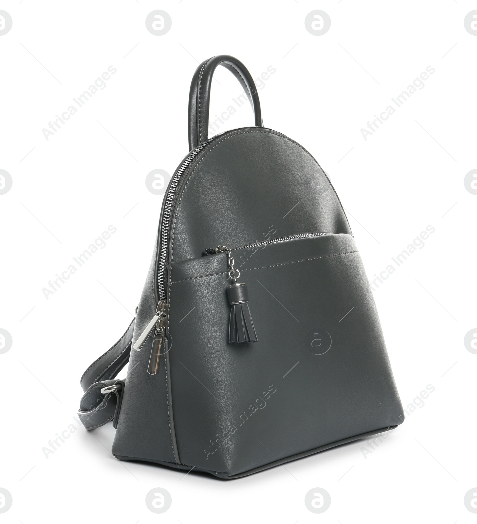 Photo of Black women's backpack isolated on white. Stylish accessory