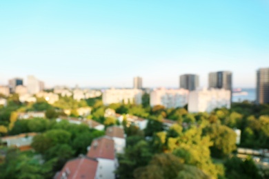 Blurred view of city with beautiful buildings