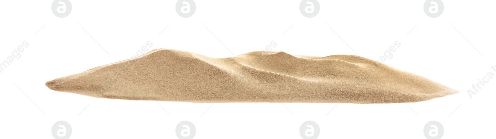 Photo of Pile of dry beach sand on white background