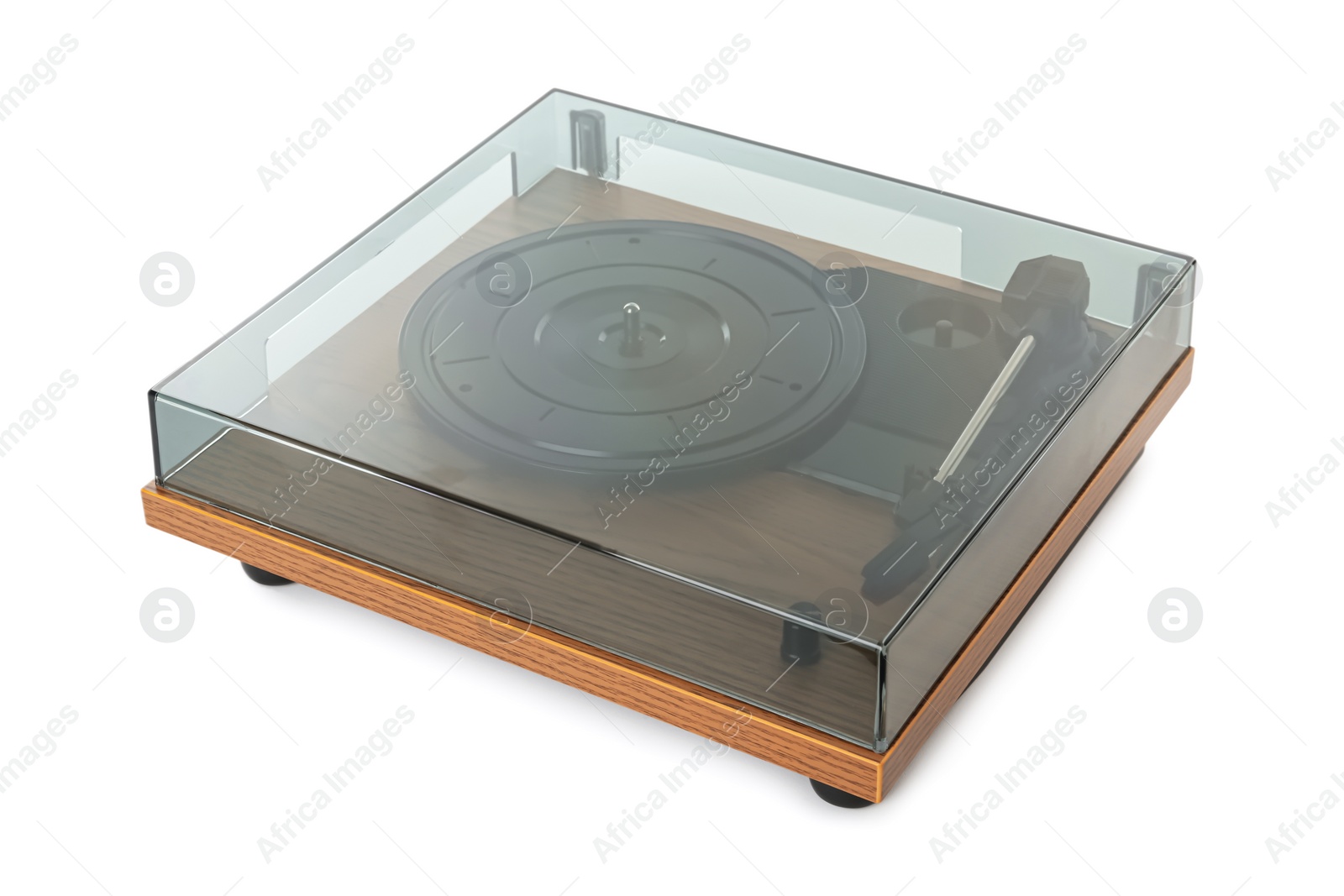 Photo of Modern vinyl record turntable isolated on white