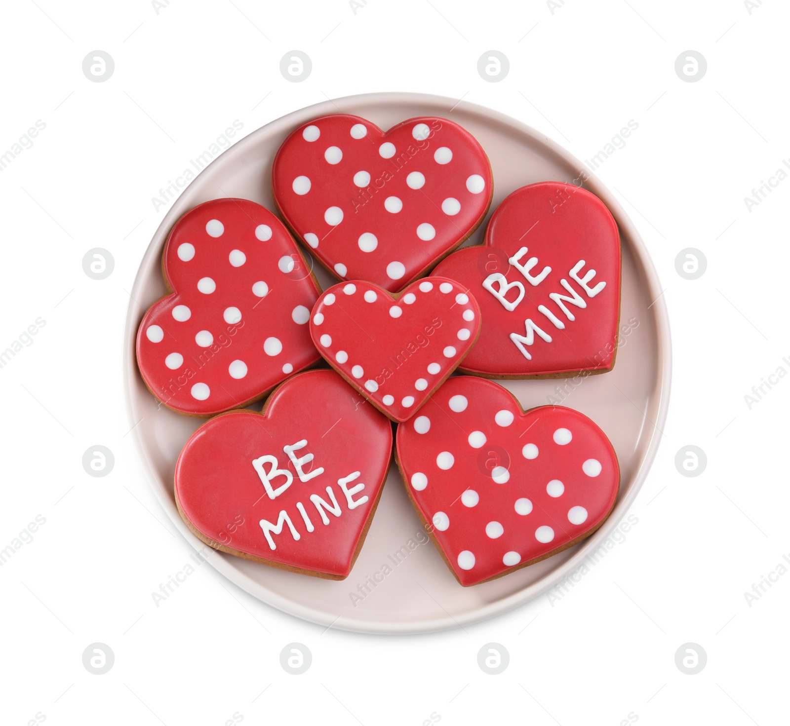 Photo of Delicious heart shaped cookies on white background, top view. Valentine's Day