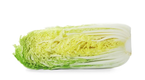 Photo of Fresh sliced cabbage on white background