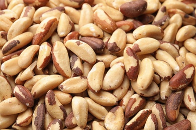 Photo of Many delicious Brazil nuts as background, closeup