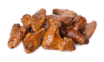 Pile of chicken wings glazed with soy sauce isolated on white