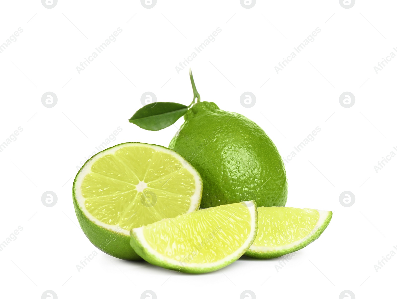 Photo of Fresh ripe green limes isolated on white