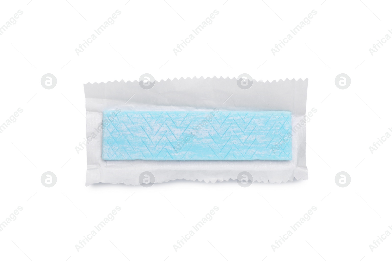 Photo of Unwrapped stick of chewing gum isolated on white, top view