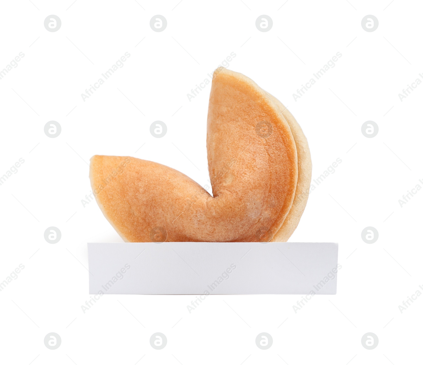 Photo of Traditional fortune cookie with prediction on white background