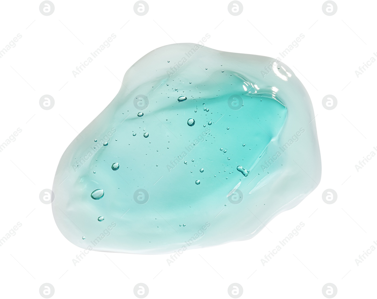 Photo of Sample of turquoise facial gel on white background, top view