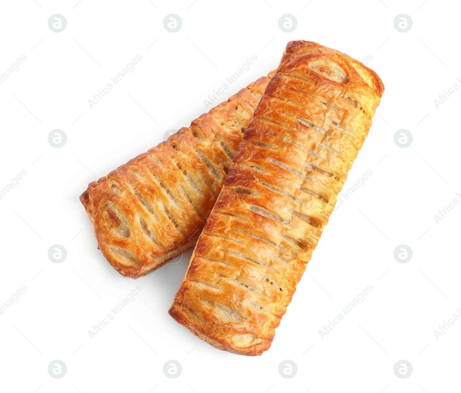 Photo of Fresh tasty puff pastry on white background