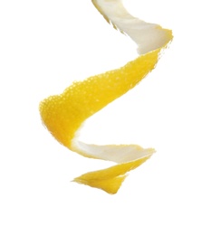 Peel of fresh ripe lemon on white background