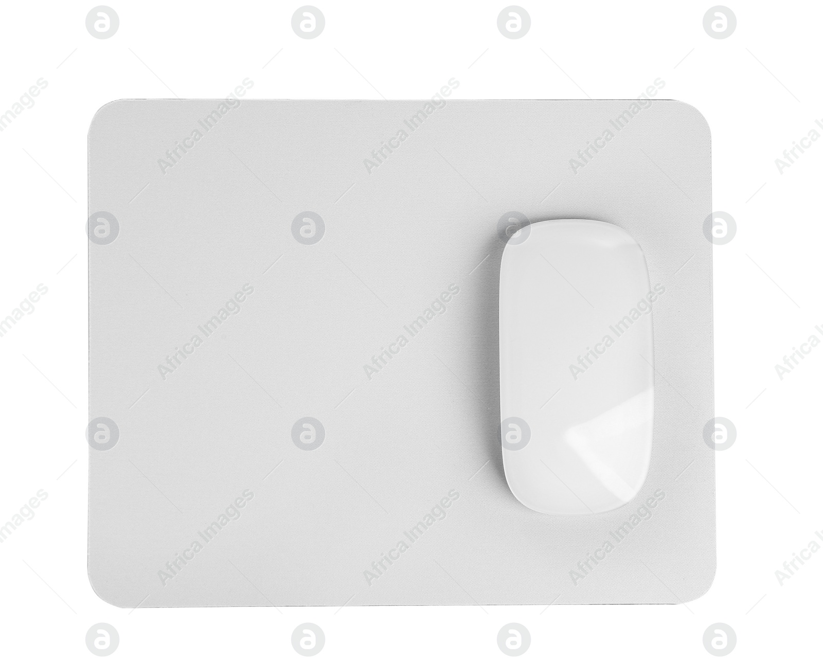 Photo of Wireless optical mouse and pad isolated on white, top view