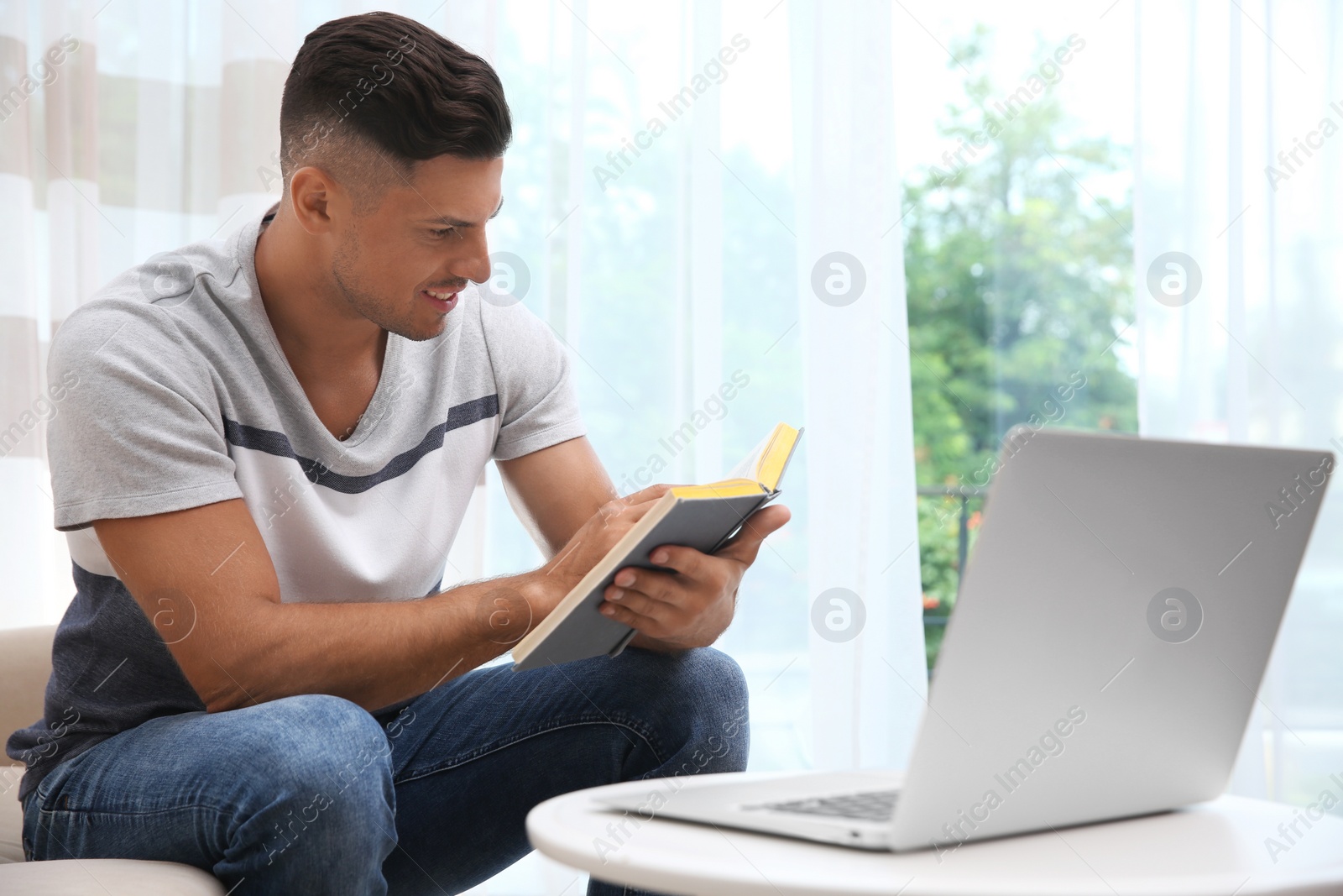 Photo of Teacher giving online lesson during quarantine. Studying at home