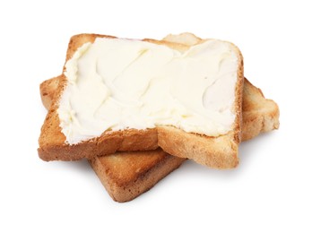 Photo of Fresh toasts with butter isolated on white