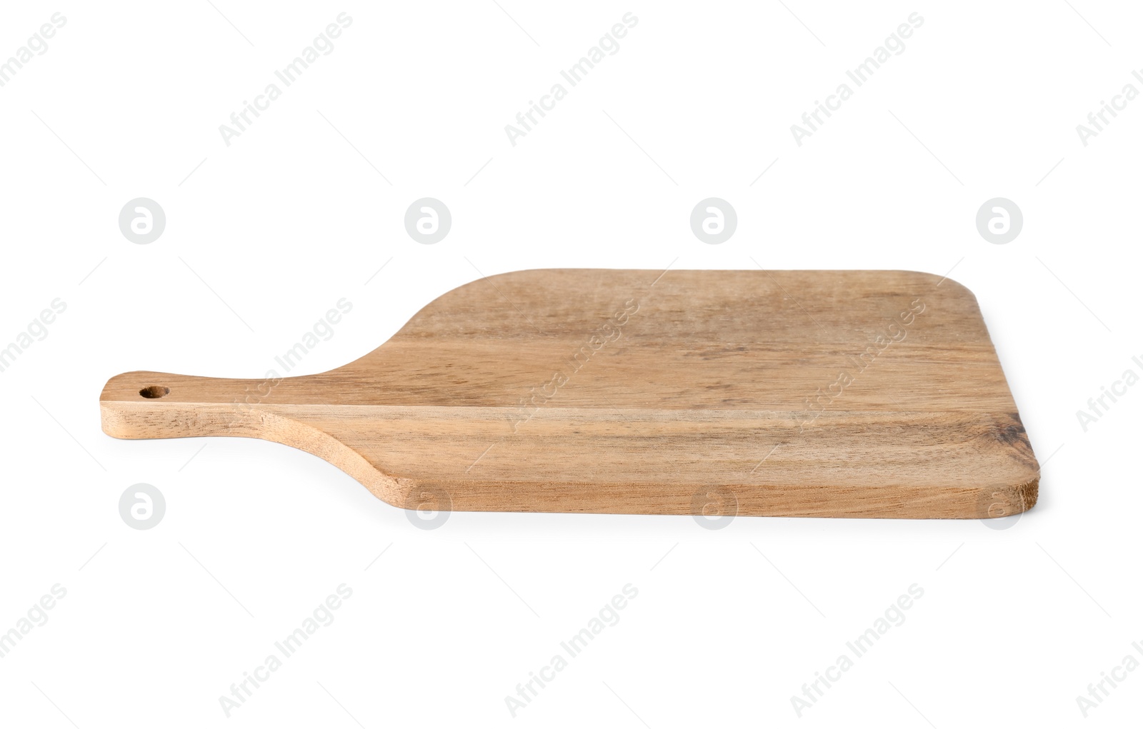 Photo of One wooden cutting board on white background