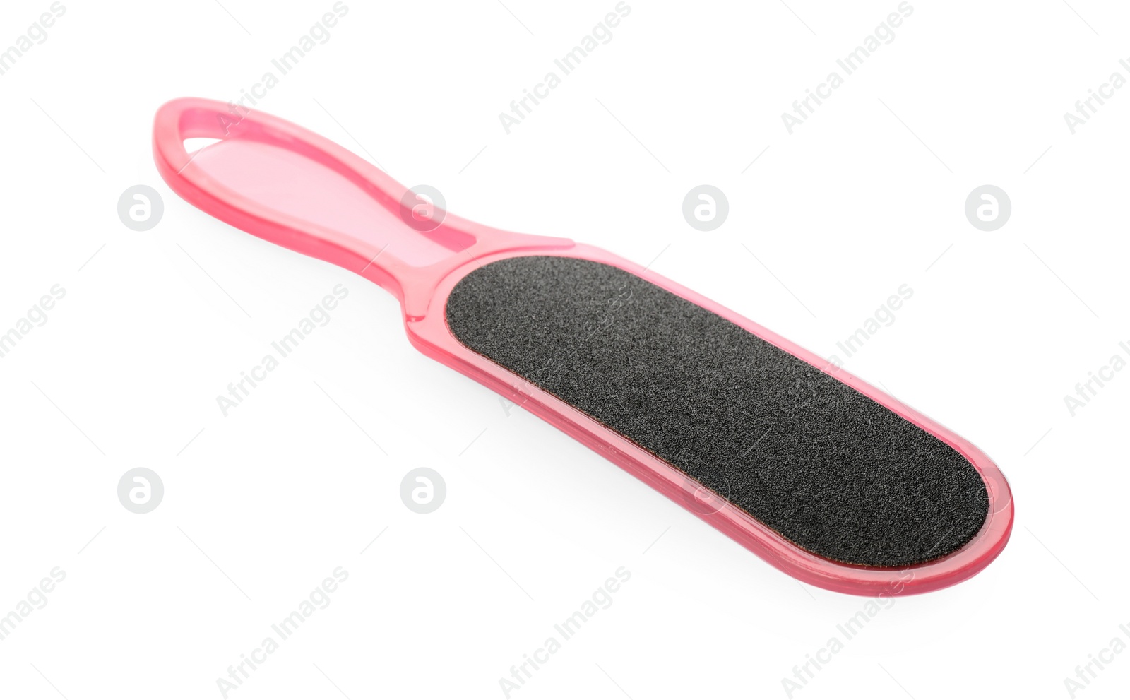 Photo of Pink foot file on white background. Pedicure tool