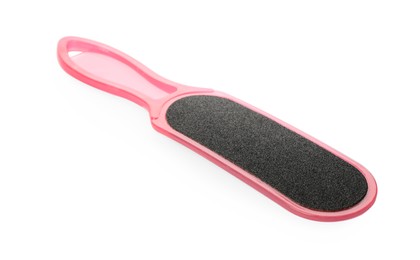 Pink foot file on white background. Pedicure tool