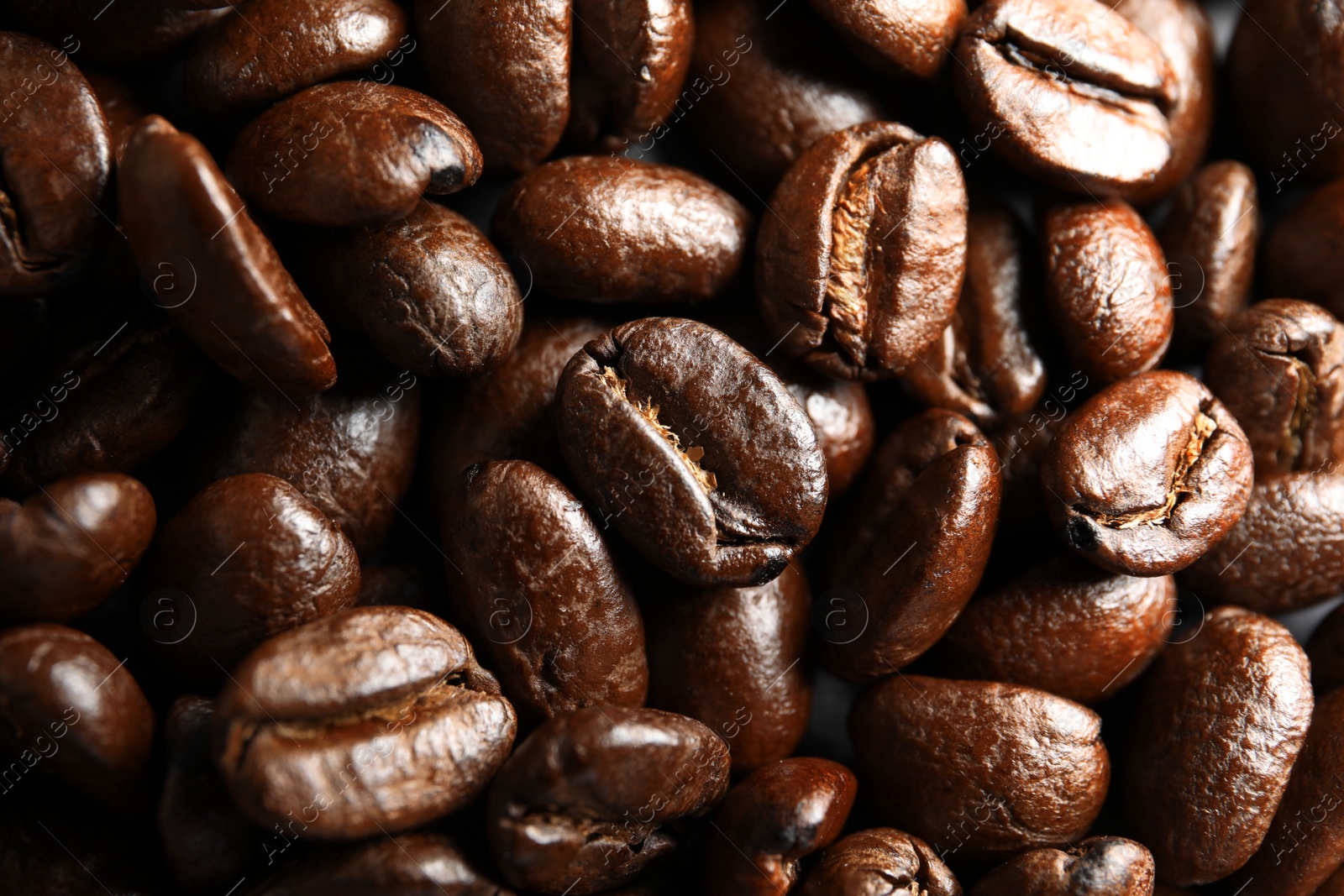 Photo of Roasted coffee beans as background, top view