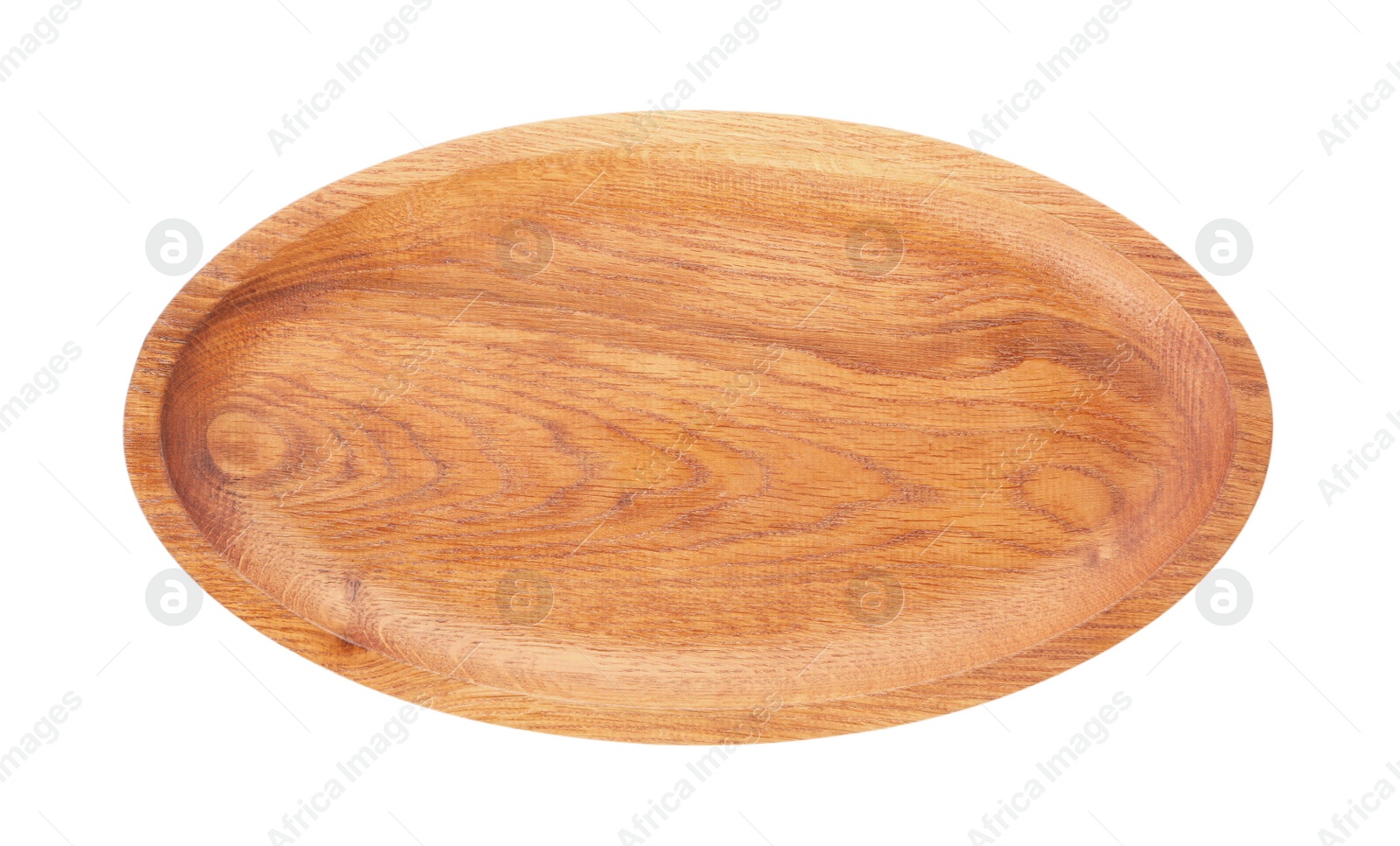 Photo of Empty clean wooden plate isolated on white, top view