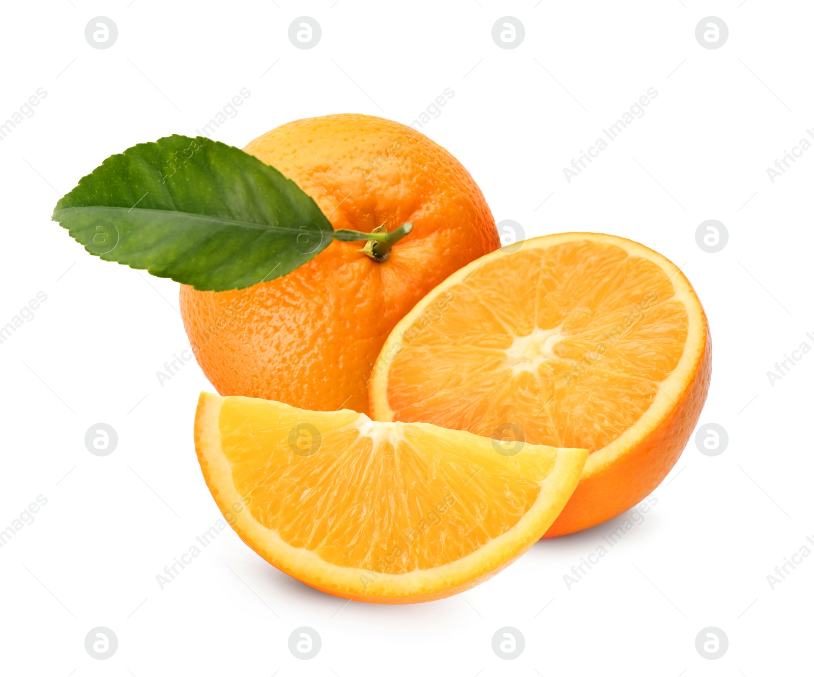 Image of Tasty fresh ripe oranges on white background