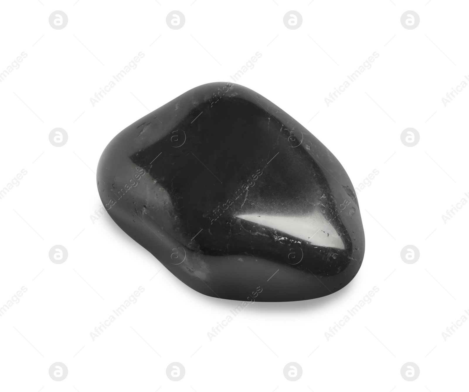 Photo of Black spa stone isolated on white, top view