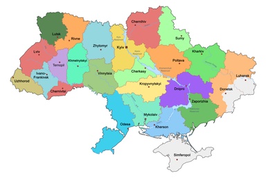Political map of Ukraine on white background, illustration 