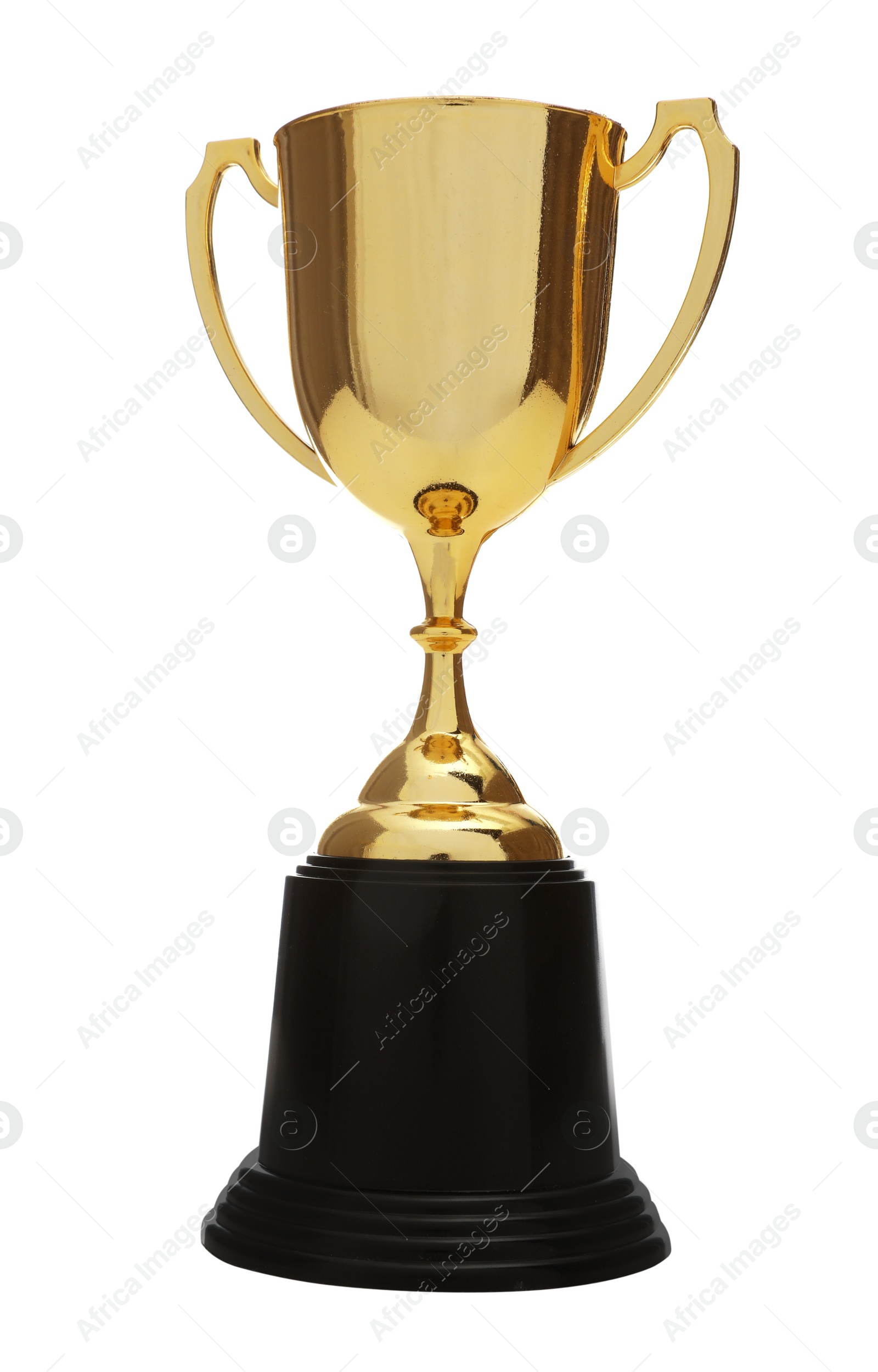 Photo of Golden trophy cup on white background. Victory concept