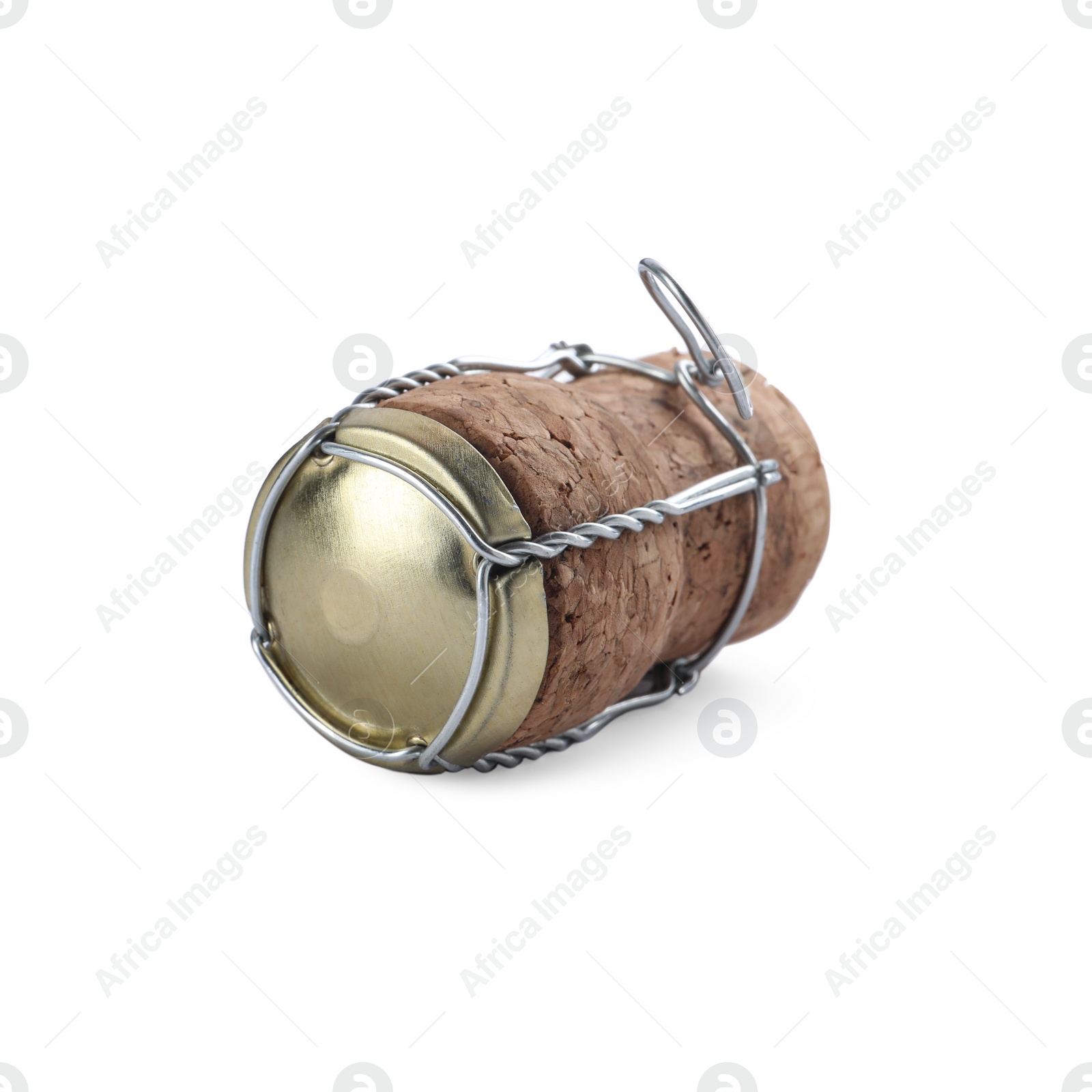 Photo of Cork of sparkling wine and muselet cap isolated on white