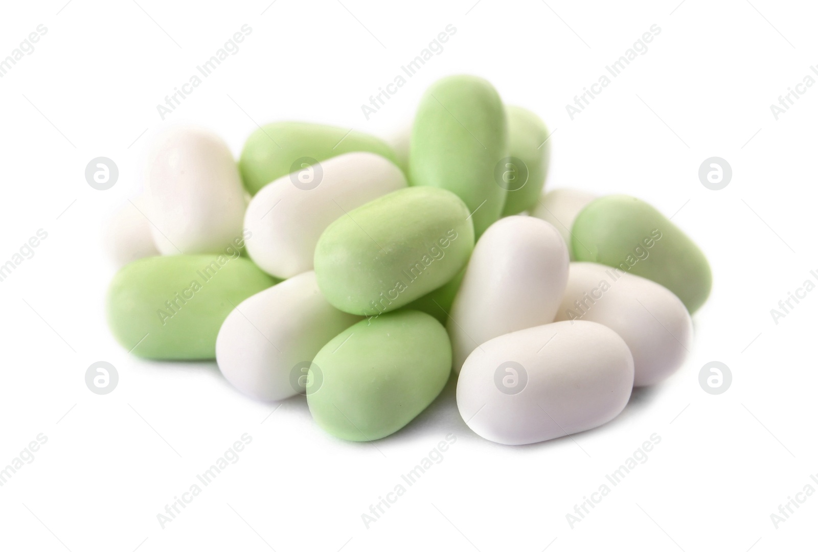 Photo of Tasty mint candies on white background. Delicious confection