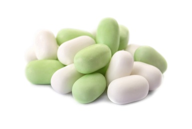 Tasty mint candies on white background. Delicious confection