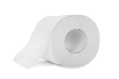 Roll of toilet paper on white background