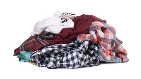 Photo of Pile of dirty clothes on white background